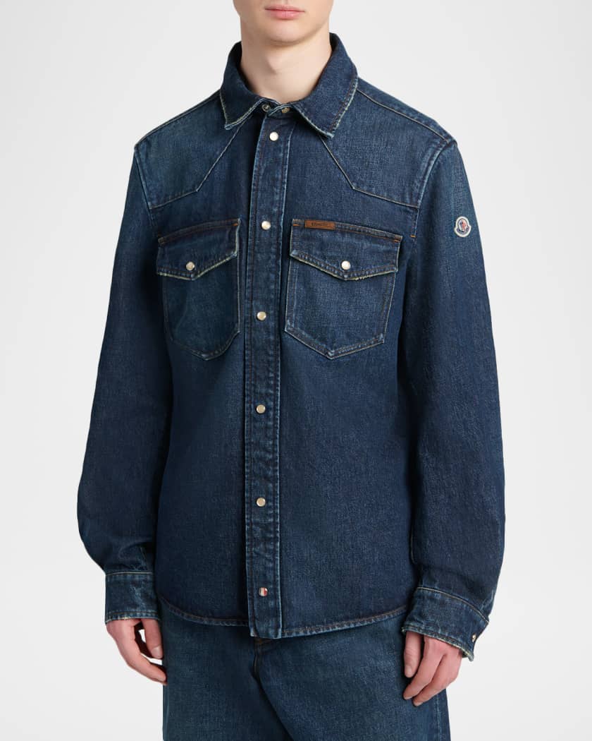 Moncler Men's Snap-Front Denim Western Shirt | Neiman Marcus