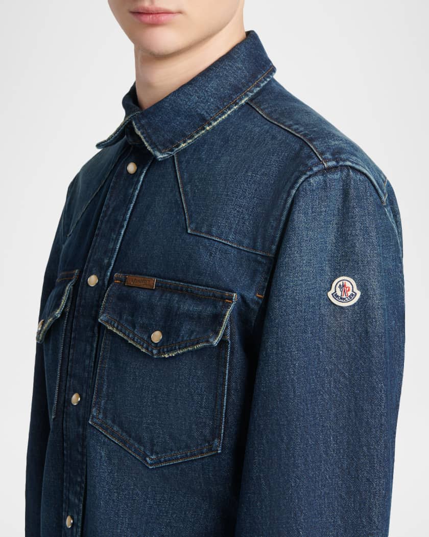 Moncler Men's Snap-Front Denim Western Shirt | Neiman Marcus