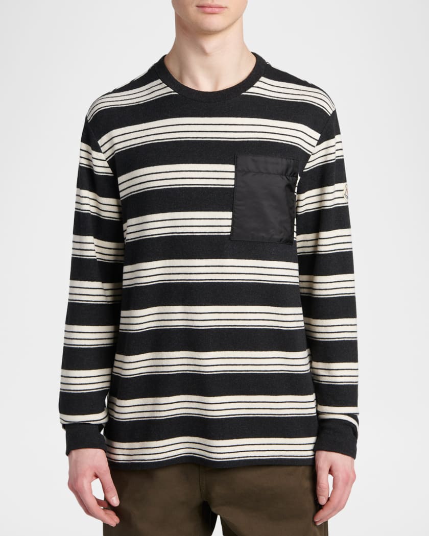Moncler Men's Stripe Patch-Pocket Long-Sleeve T-Shirt | Neiman Marcus