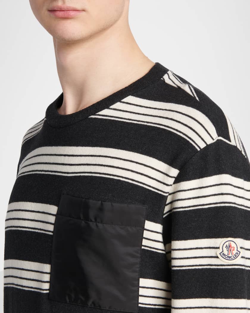 Moncler Men's Stripe Patch-Pocket Long-Sleeve T-Shirt | Neiman Marcus