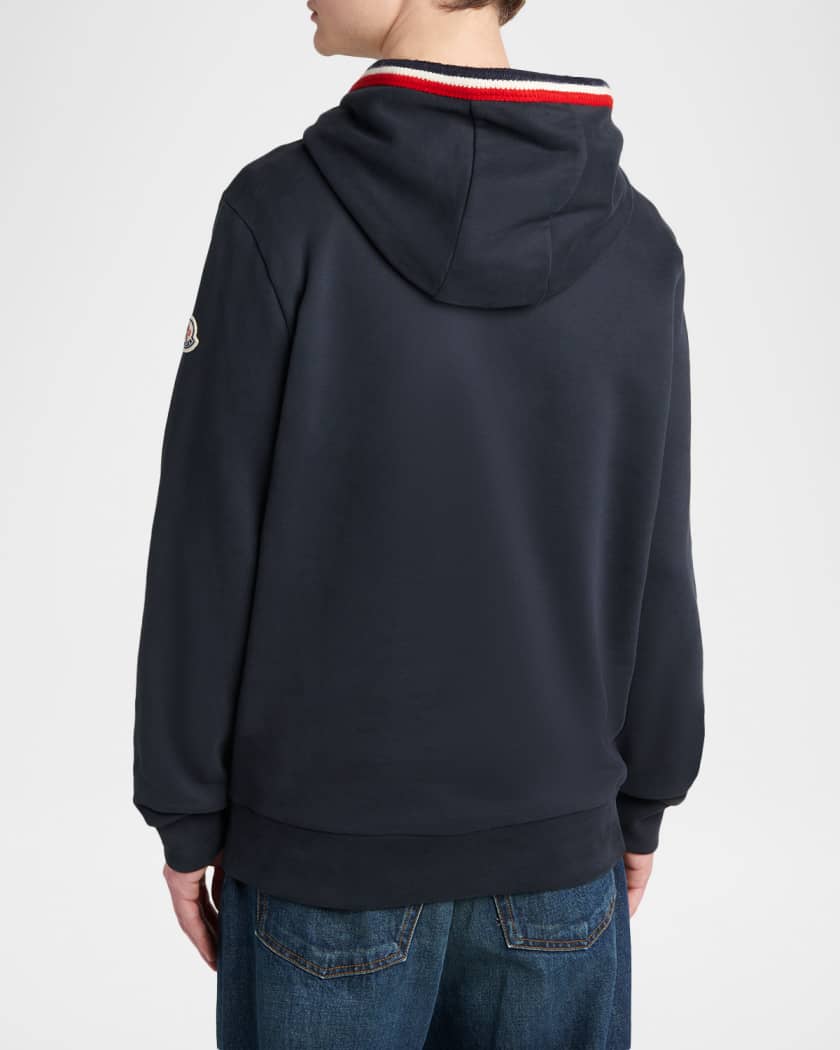 Moncler Men's Tricolor-Trim Cotton Hoodie | Neiman Marcus