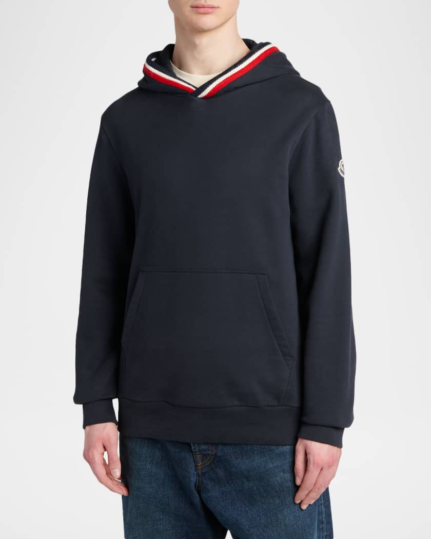 Moncler Men's Tricolor-Trim Cotton Hoodie | Neiman Marcus