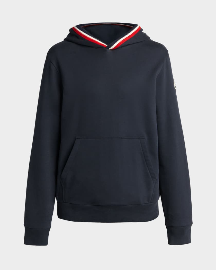 Moncler Men's Tricolor-Trim Cotton Hoodie | Neiman Marcus