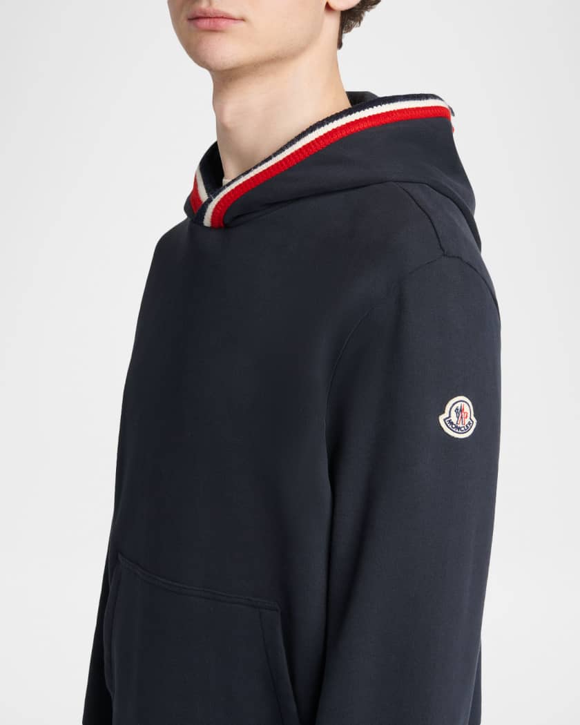 Moncler Men's Tricolor-Trim Cotton Hoodie | Neiman Marcus