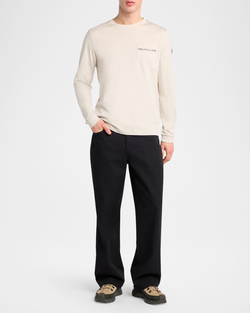 Moncler Men's Split-Logo Cotton Long-Sleeve T-Shirt | Neiman Marcus