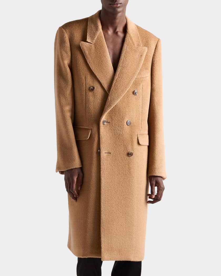 Prada Men's Double-Breasted Wool Blend Coat | Neiman Marcus