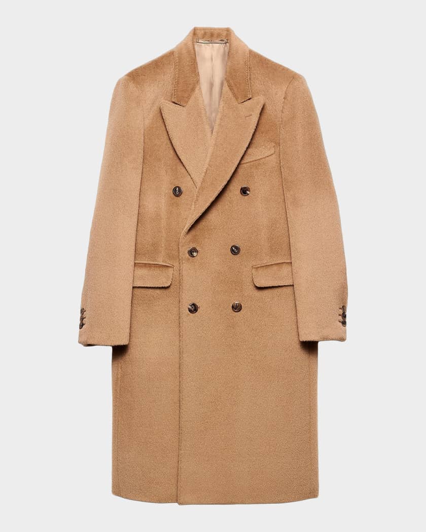 Prada Men's Double-Breasted Wool Blend Coat | Neiman Marcus