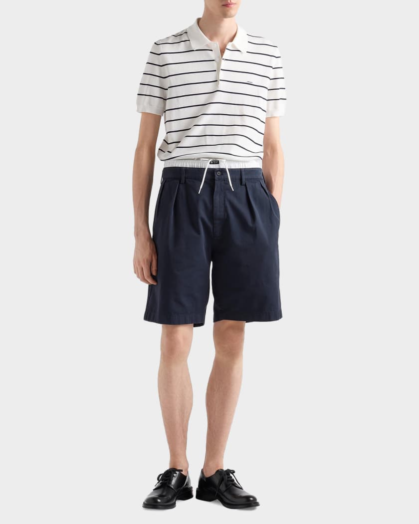 Prada Men's Short-Sleeved Striped Cotton Polo Shirt | Neiman Marcus