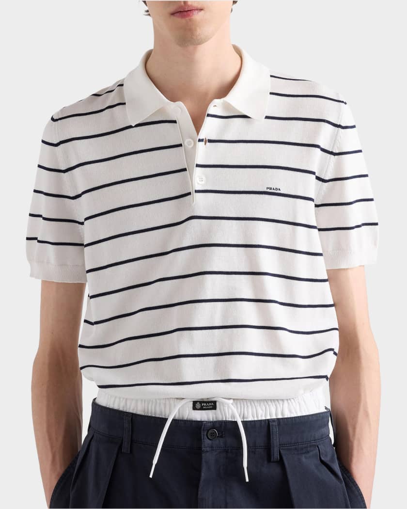 Prada Men's Short-Sleeved Striped Cotton Polo Shirt | Neiman Marcus