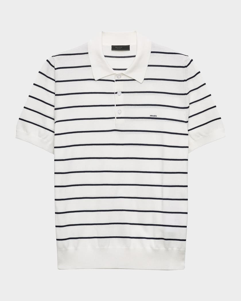Prada Men's Short-Sleeved Striped Cotton Polo Shirt | Neiman Marcus
