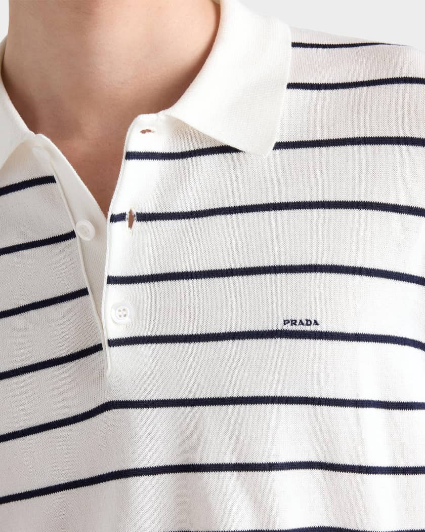 Prada Men's Short-Sleeved Striped Cotton Polo Shirt | Neiman Marcus