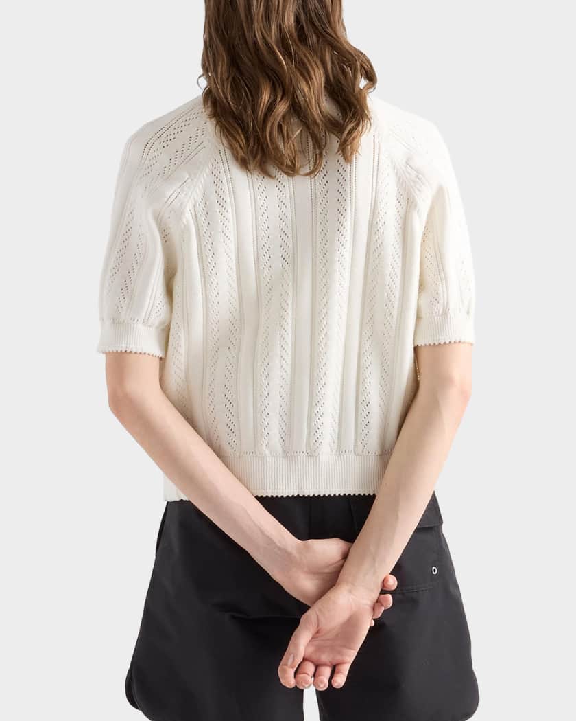Prada Short-Sleeved Openwork Cotton Cardigan | Neiman Marcus