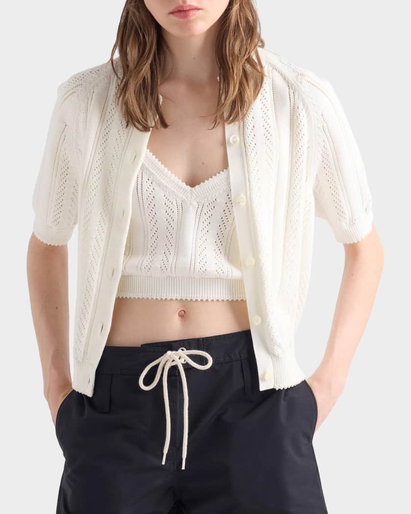 PRADA ガーメント Prada Short-Sleeved Openwork Cotton Cardigan | Neiman Marcus