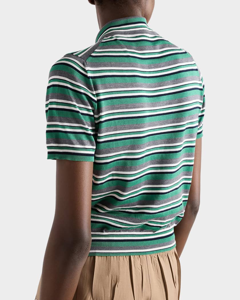 Prada Short-Sleeved Striped Cotton Polo Shirt | Neiman Marcus