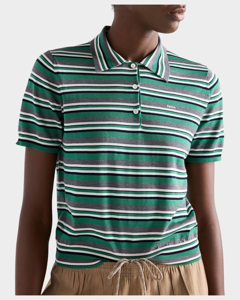 Prada Short-Sleeved Striped Cotton Polo Shirt | Neiman Marcus