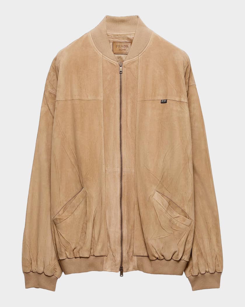 Prada Men's Suede Bomber Jacket | Neiman Marcus