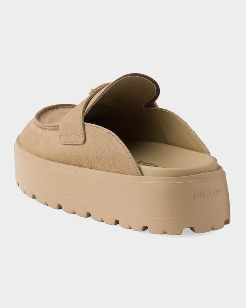 Prada Nubuck Flatform Mules | Neiman Marcus