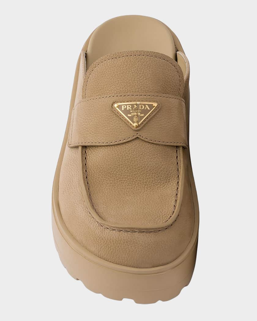 Prada Nubuck Flatform Mules | Neiman Marcus