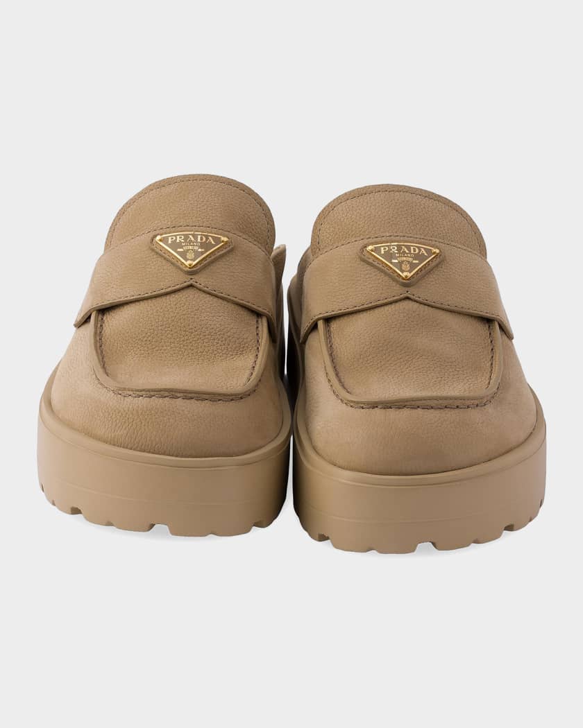 Prada Nubuck Flatform Mules | Neiman Marcus