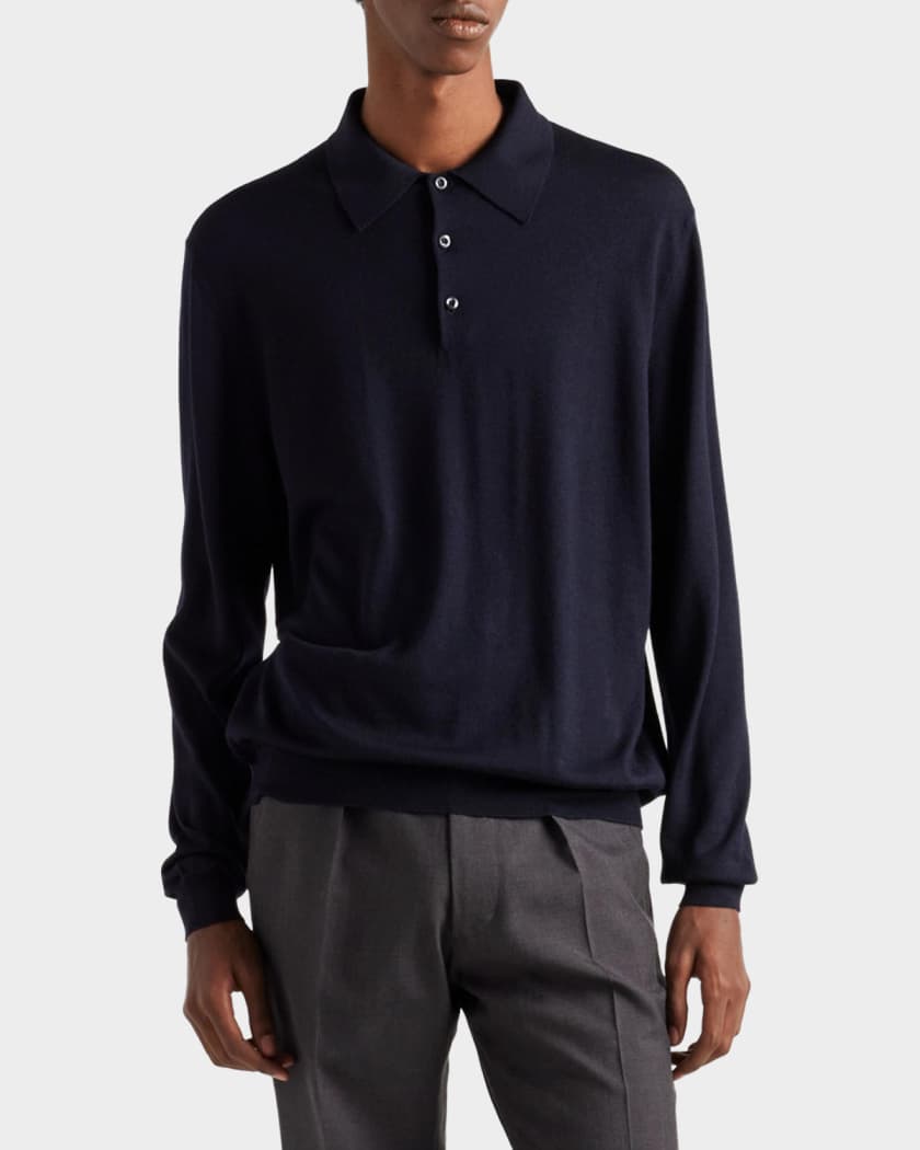 Prada Men's Cashmere & Silk Polo Shirt | Neiman Marcus