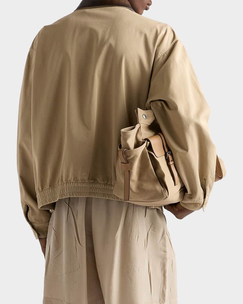 Prada Men's Cotton Jacket with Leather Collar | Neiman Marcus