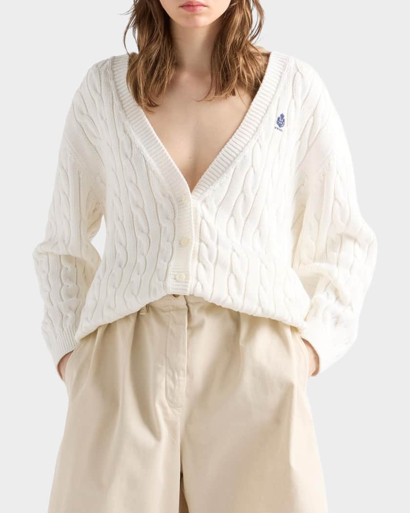 Prada Cable-Knit Cotton Cardigan | Neiman Marcus