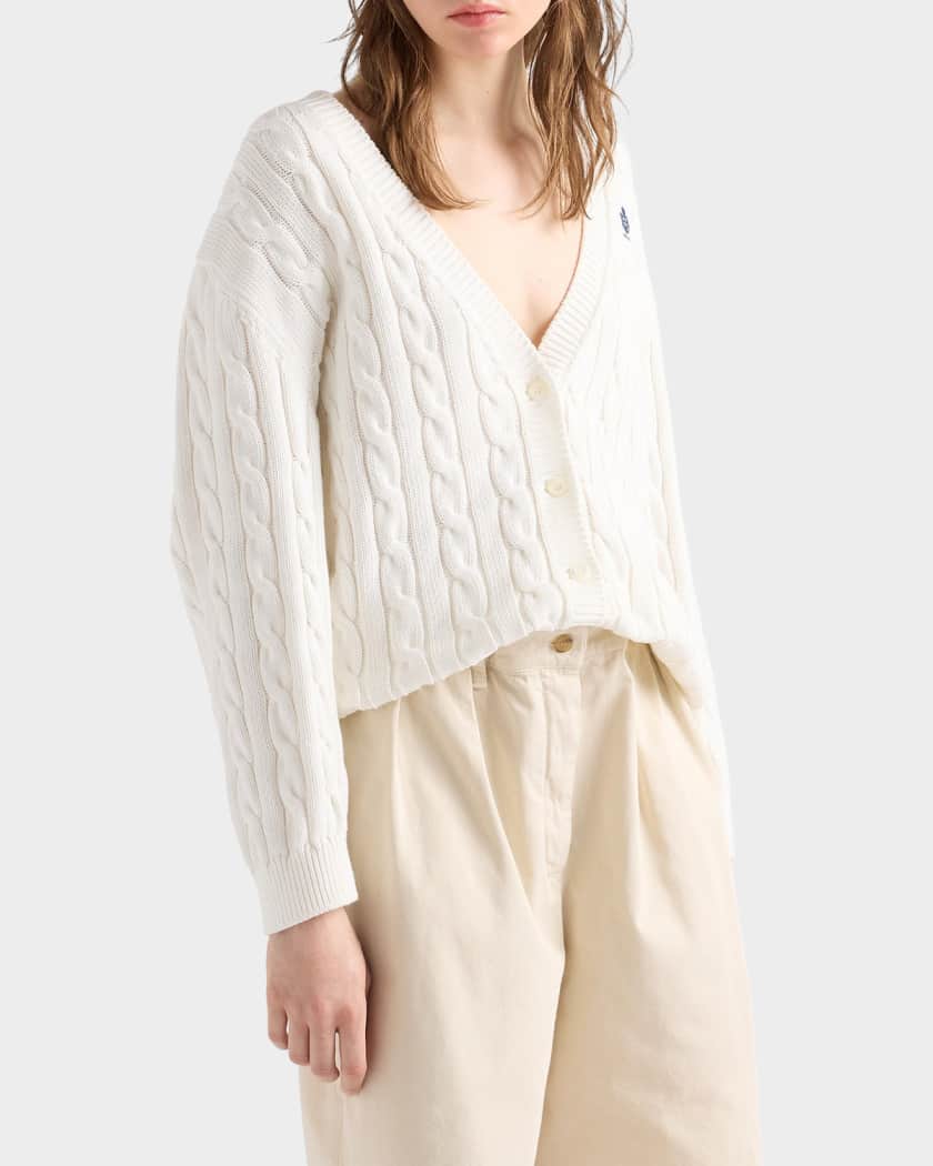 Prada Cable-Knit Cotton Cardigan | Neiman Marcus