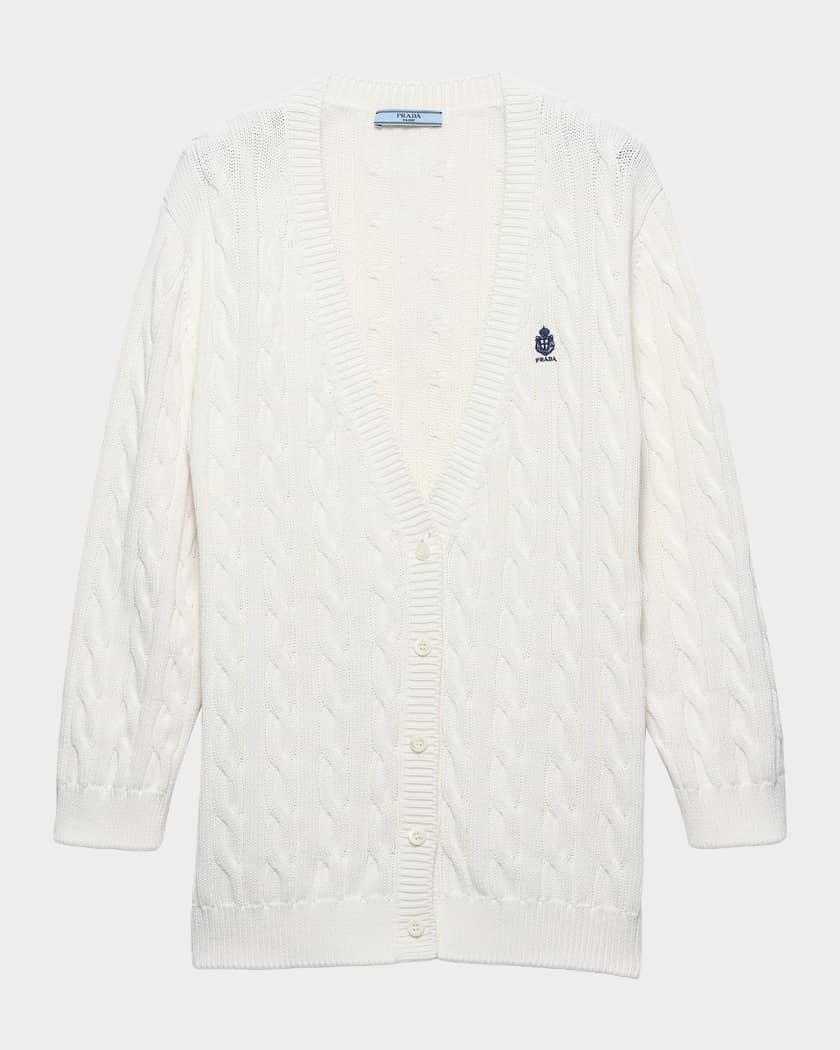 Prada Cable-Knit Cotton Cardigan | Neiman Marcus