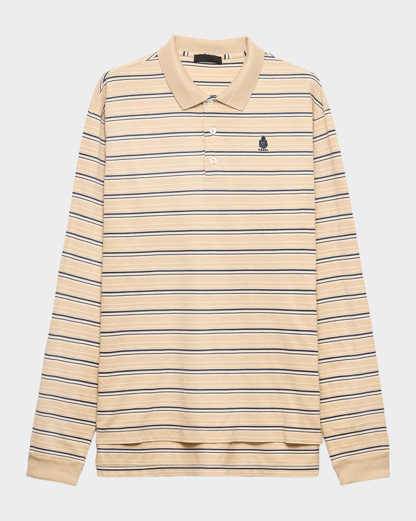 Prada Men's Striped Cotton Pique Polo Shirt | Neiman Marcus