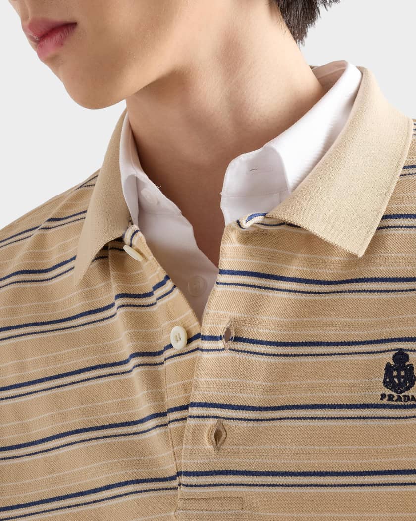 Prada Men's Striped Cotton Pique Polo Shirt | Neiman Marcus