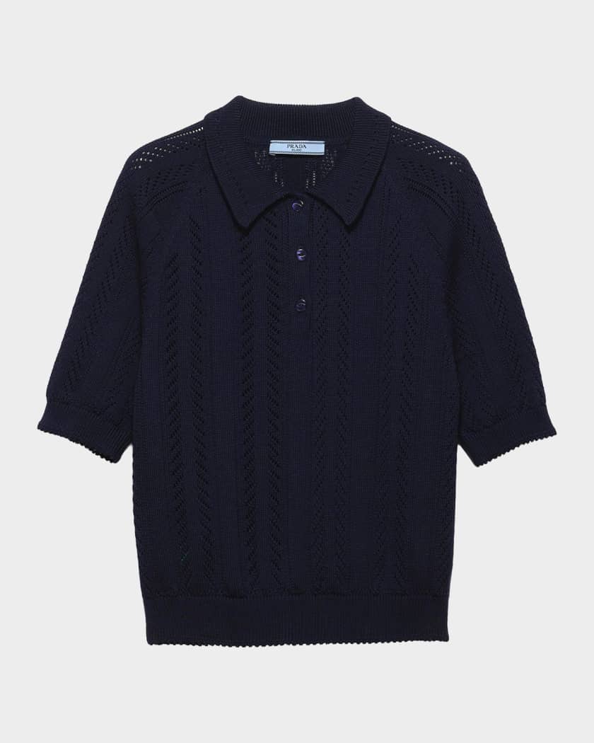 Prada Short-Sleeved Openwork Cotton Polo Shirt | Neiman Marcus