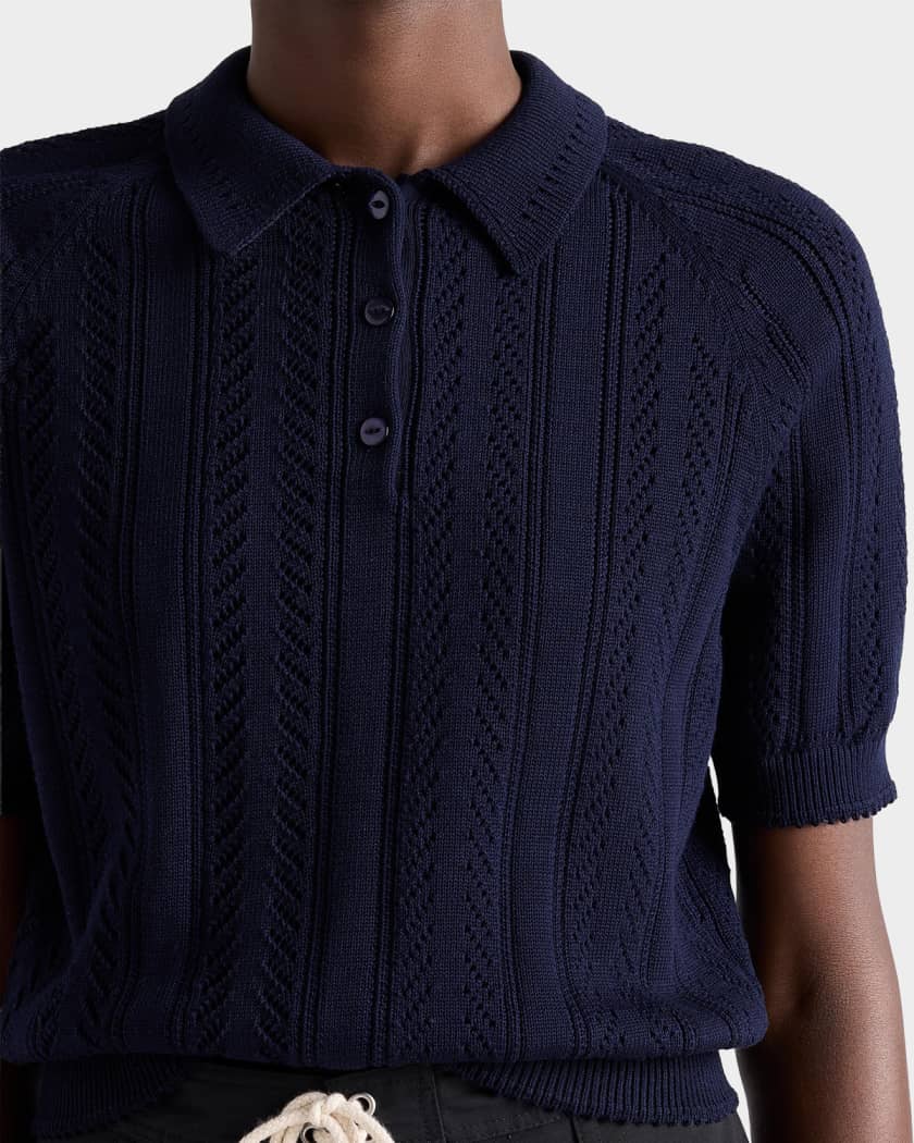 Prada Short-Sleeved Openwork Cotton Polo Shirt | Neiman Marcus