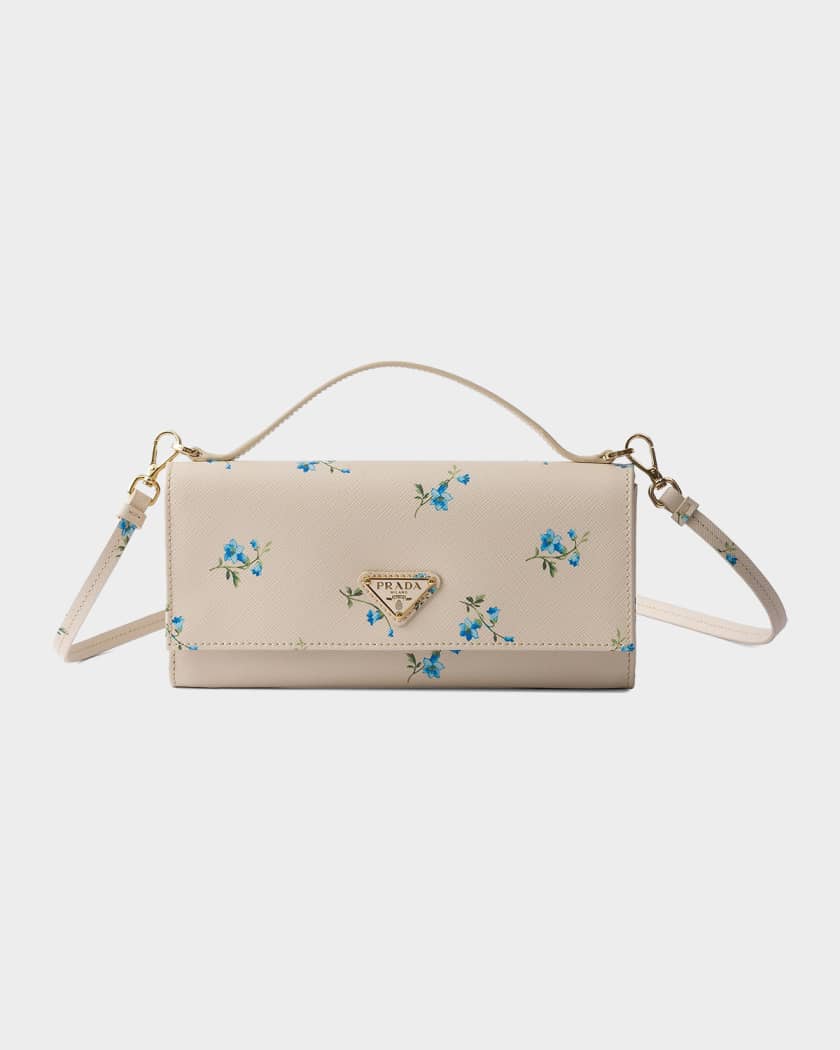 Prada Floral-Print Saffiano Leather Wallet | Neiman Marcus