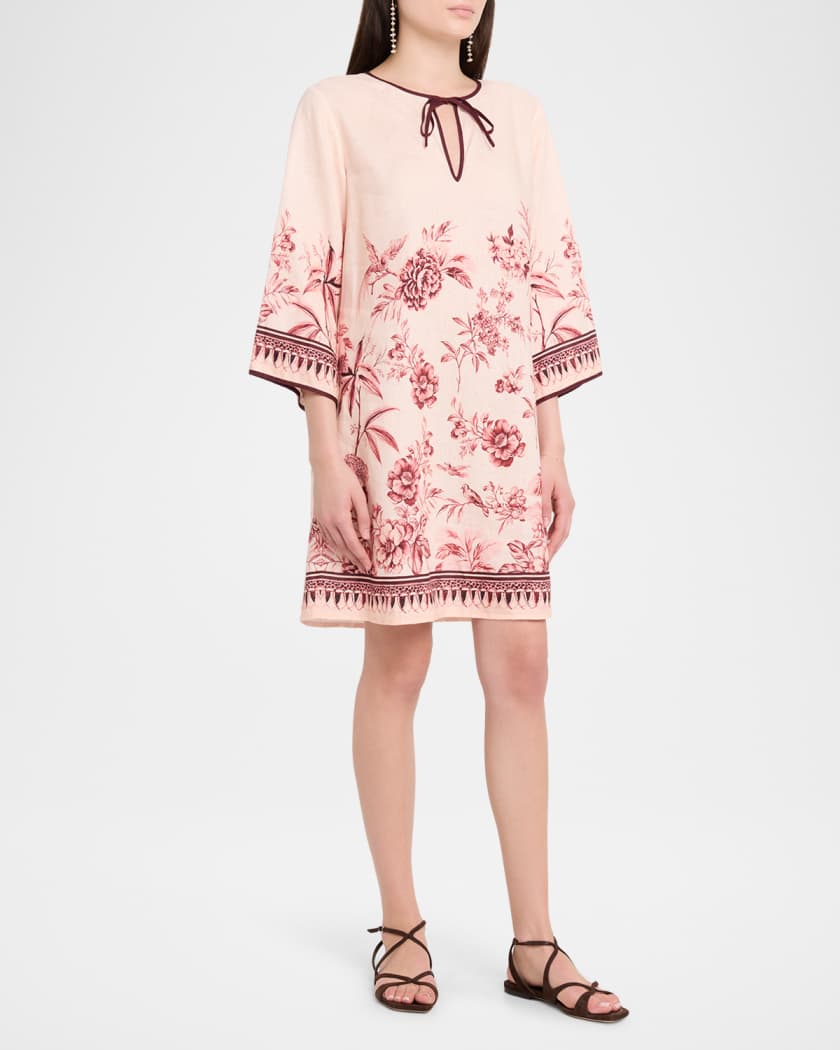Johnny Was Floral-Print Linen Shift Dress | Neiman Marcus