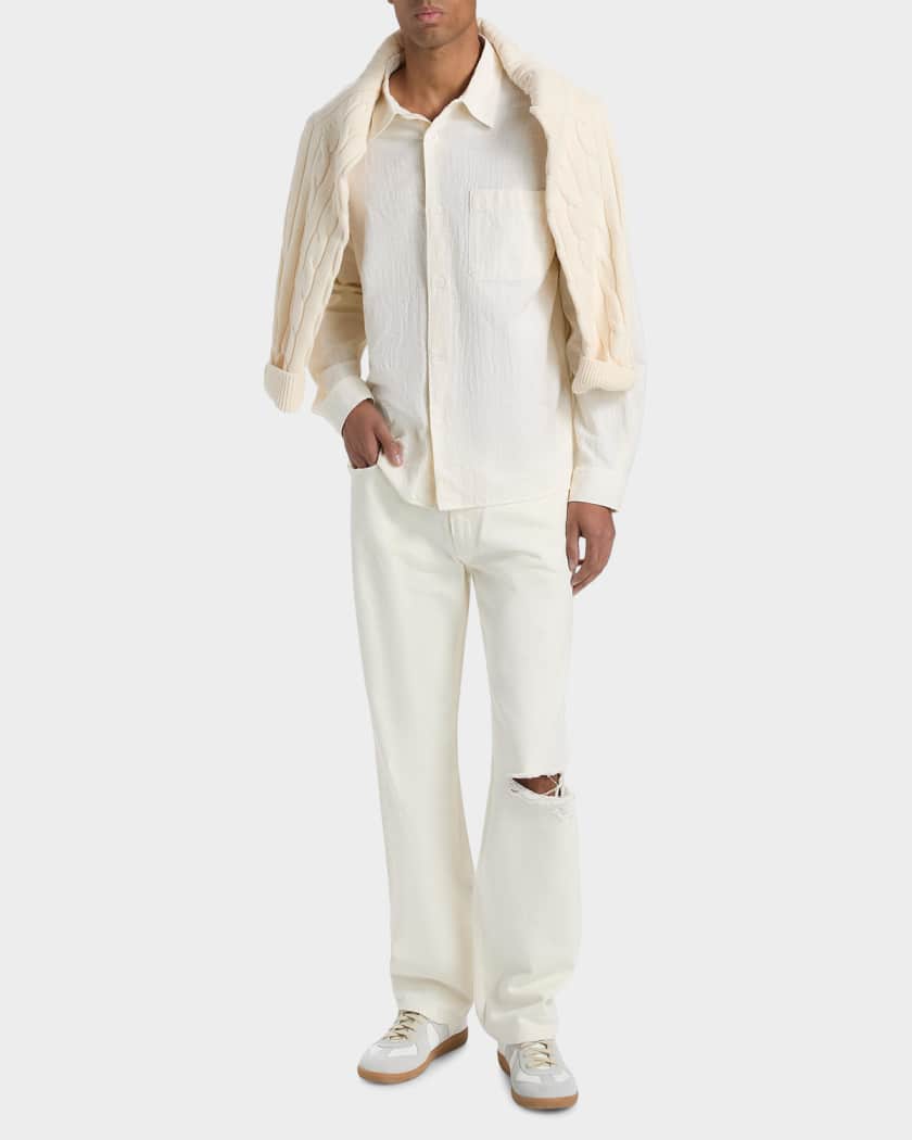 FRAME Men's Seersucker Cotton Shirt | Neiman Marcus