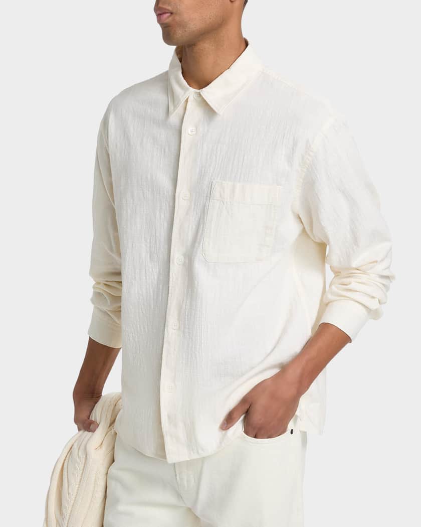 FRAME Men's Seersucker Cotton Shirt | Neiman Marcus