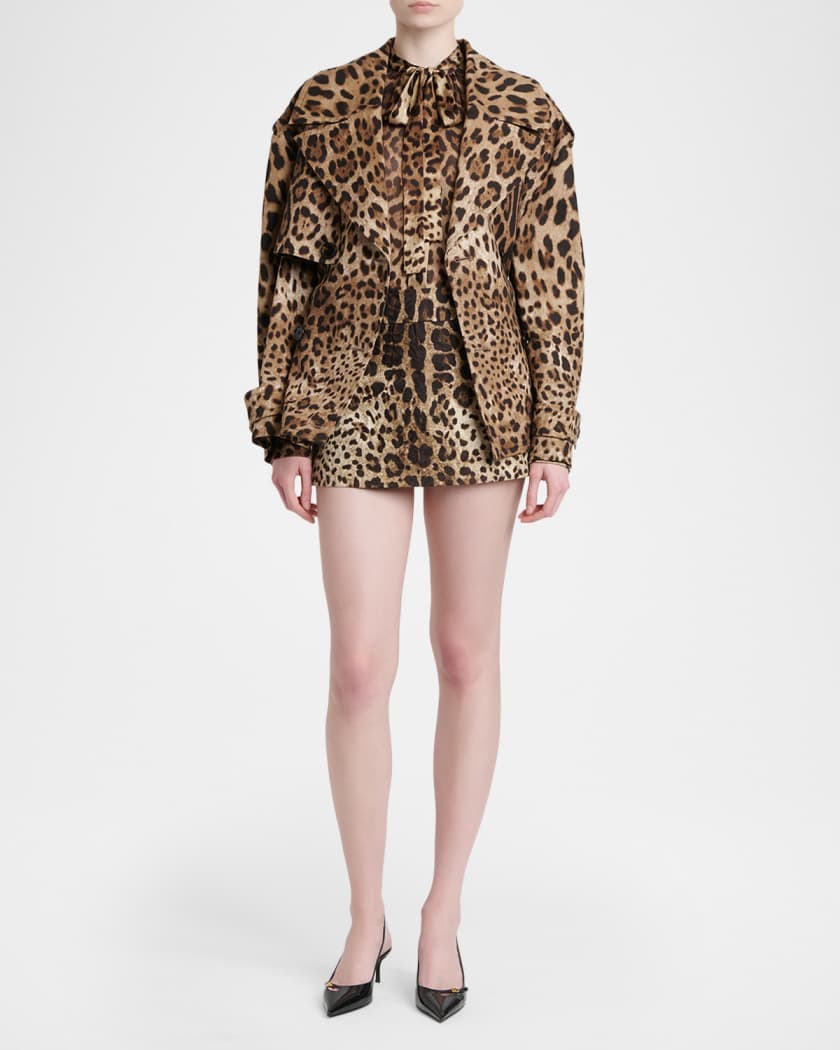 シルク・リネン混 DOLCE&GABBANA セットアップ ヒョウ柄 38 Dolce&Gabbana Leopard-Print Belted Short Sports Trench Coat