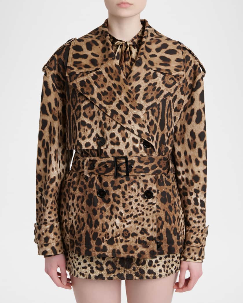 Dolce&Gabbana Leopard-Print Belted Short Sports Trench Coat