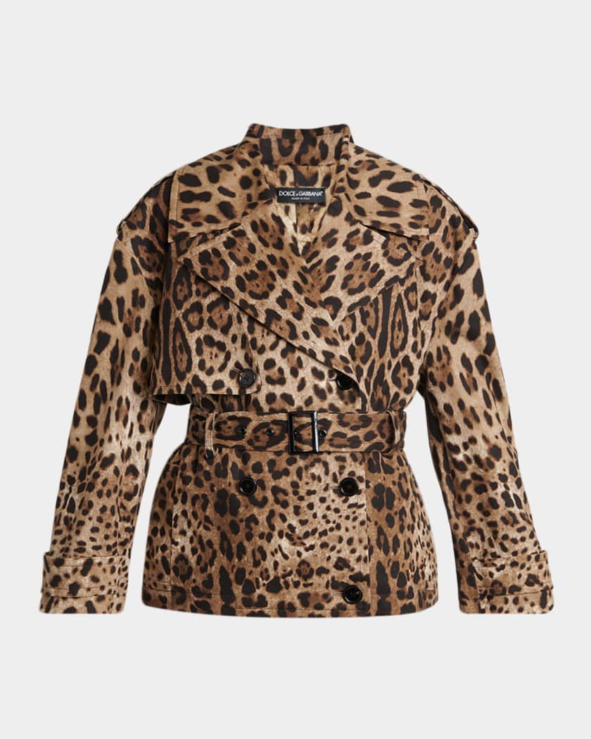 シルク・リネン混 DOLCE&GABBANA セットアップ ヒョウ柄 38 Dolce&Gabbana Leopard-Print Belted Short Sports Trench Coat