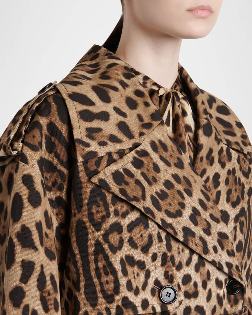 Dolce&Gabbana Leopard-Print Belted Short Sports Trench Coat