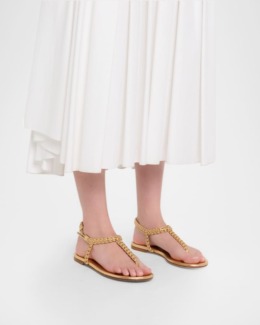 Gianvito Rossi Braided Metallic Leather Flat Thong Sandals