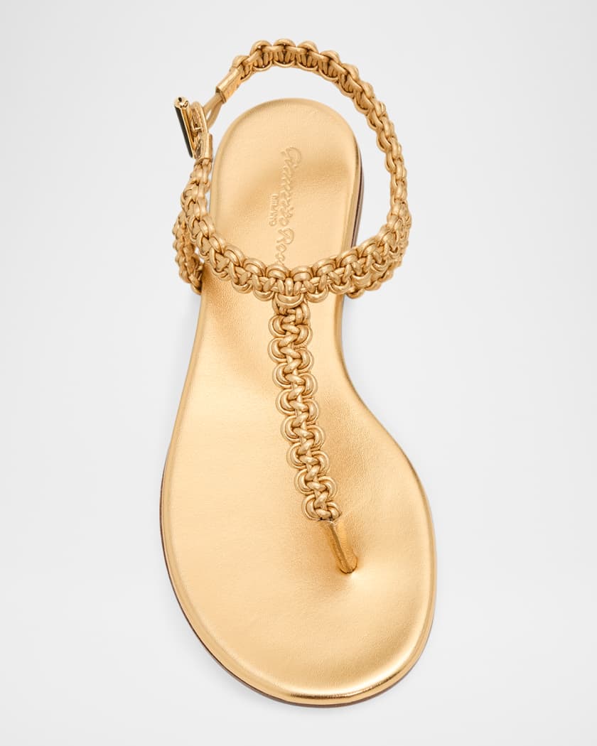 Gianvito Rossi Braided Metallic Leather Flat Thong Sandals