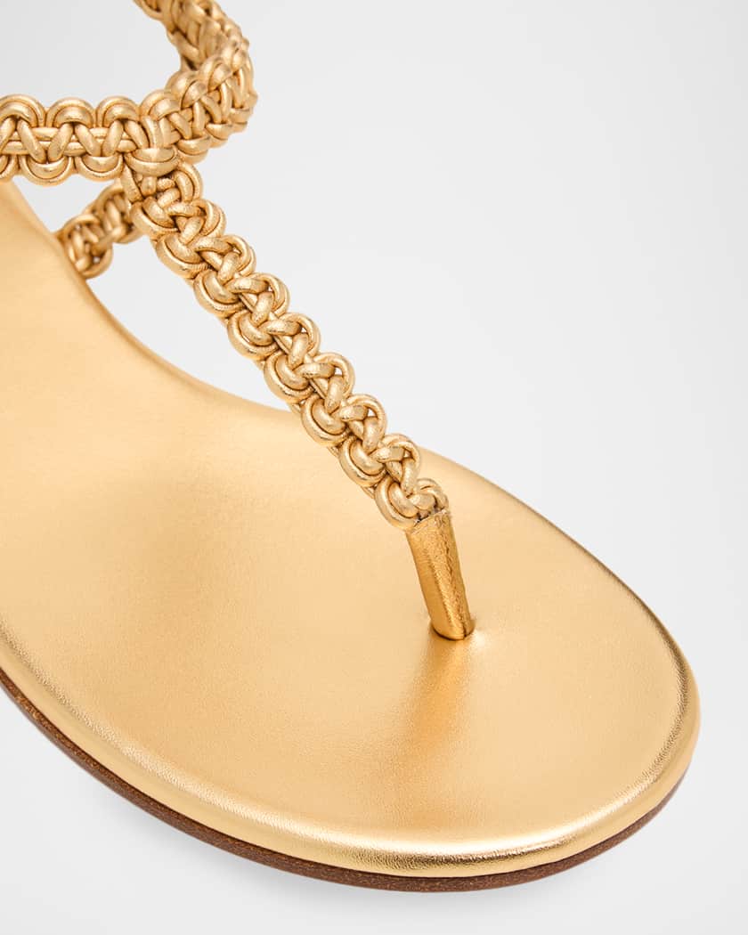 Gianvito Rossi Braided Metallic Leather Flat Thong Sandals