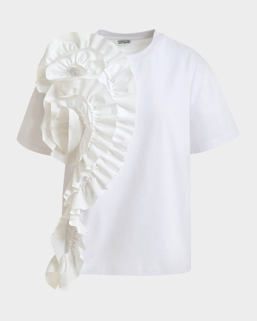 Essentiel Antwerp Short-Sleeve 3D Floral Ruffle T-Shirt | Neiman