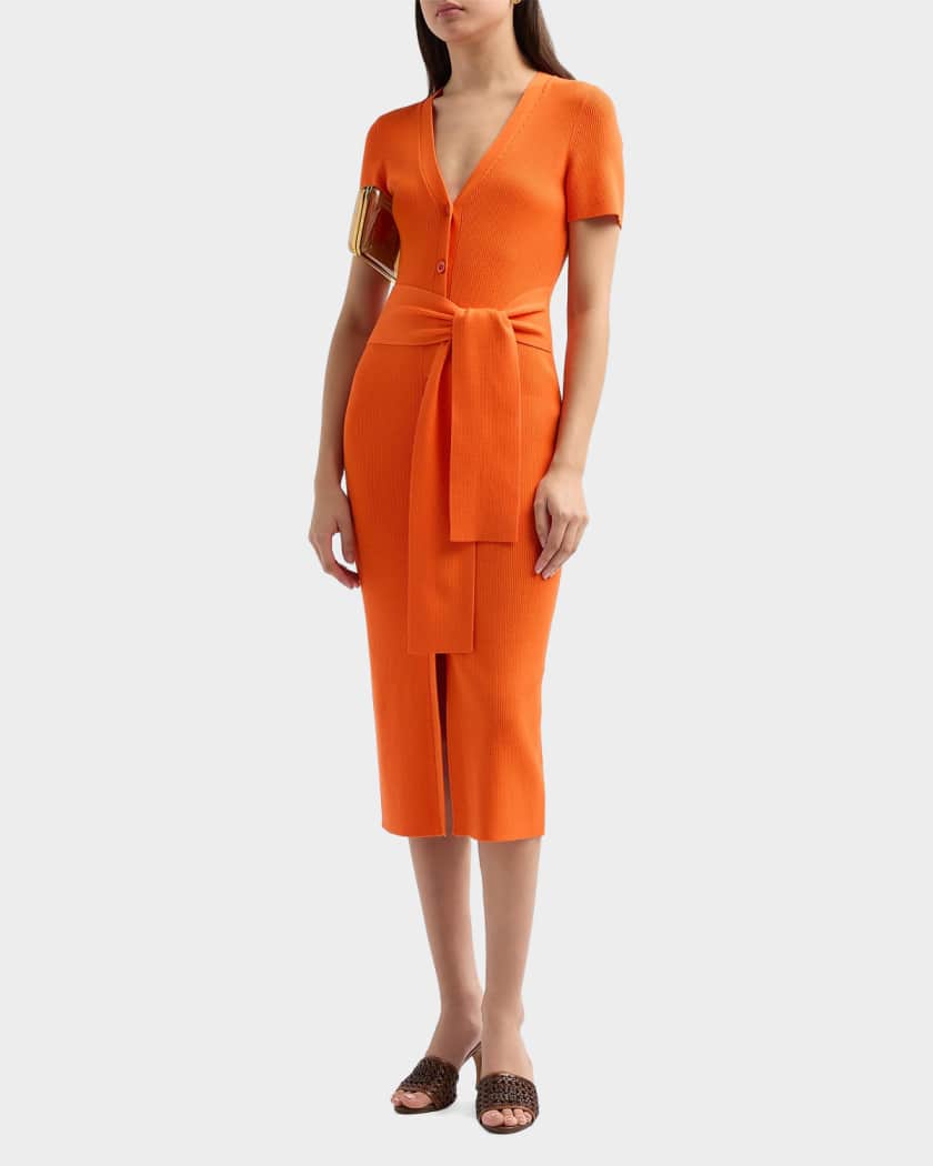 tie front ribbed dress Ribbed Knit Tie-Front Mini Sweater Dress