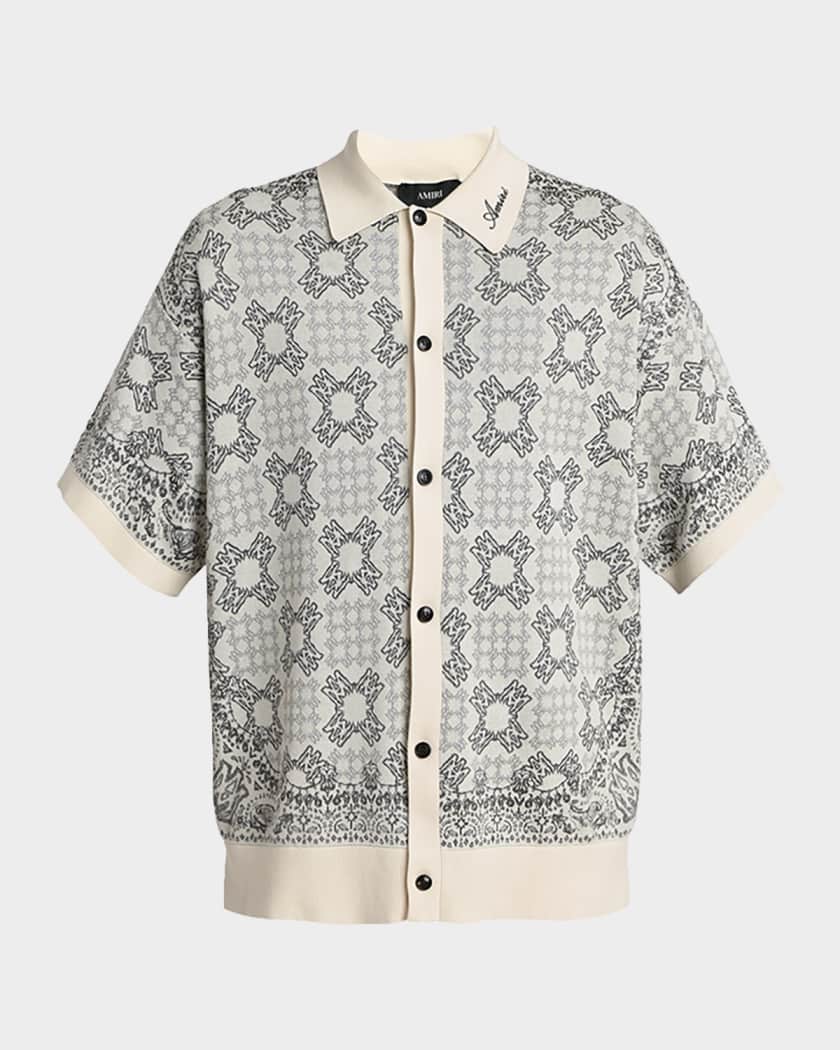 Amiri Men's MA Quad Check Knit Short-Sleeve Shirt | Neiman Marcus