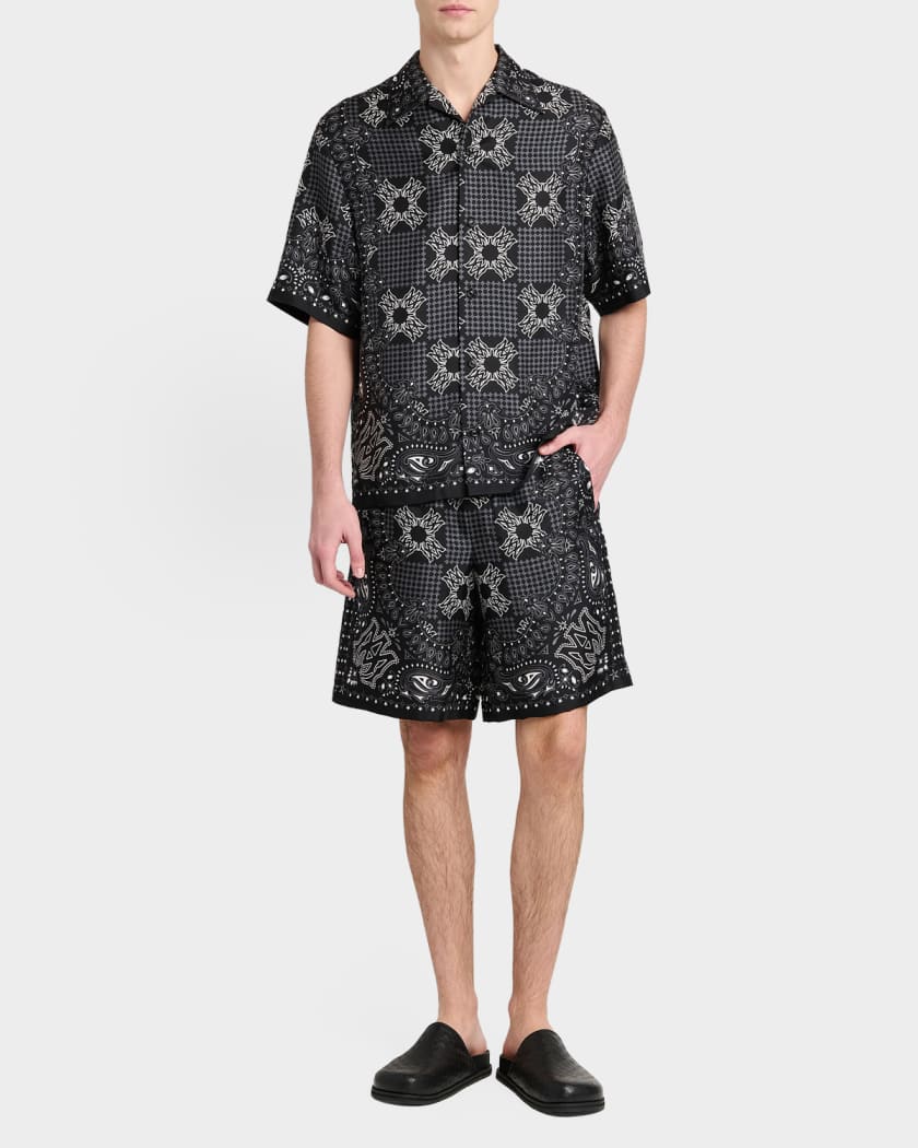 Amiri Printed Silk MA Bandana Drawstring Shorts | Neiman Marcus