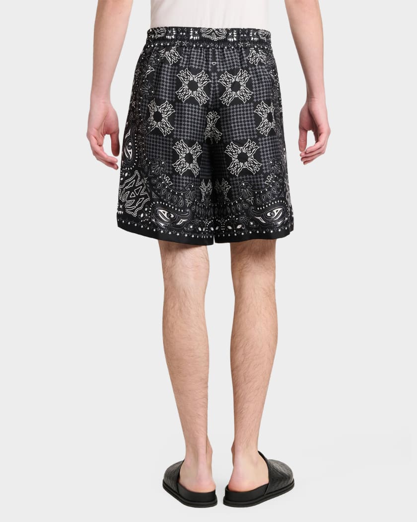 Amiri Printed Silk MA Bandana Drawstring Shorts | Neiman Marcus