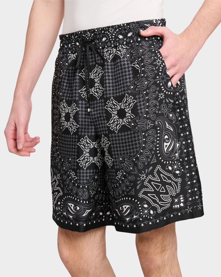 Amiri Printed Silk MA Bandana Drawstring Shorts | Neiman Marcus