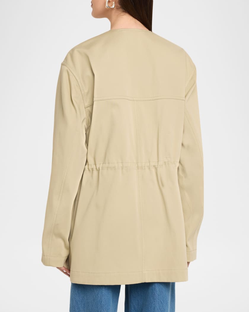 Toteme Single-Breasted Cotton Twill Collarless Jacket | Neiman Marcus